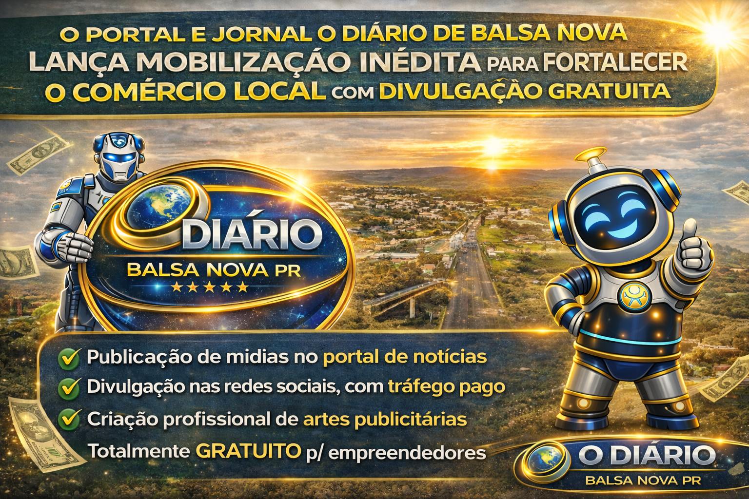 O PORTAL E JORNAL O DIÁRIO DE BALSA NOVA LANÇA MOBILIZAÇÃO INÉDITA PARA FORTALECER O COMÉRCIO LOCAL COM DIVULGAÇÃO GRATUITA